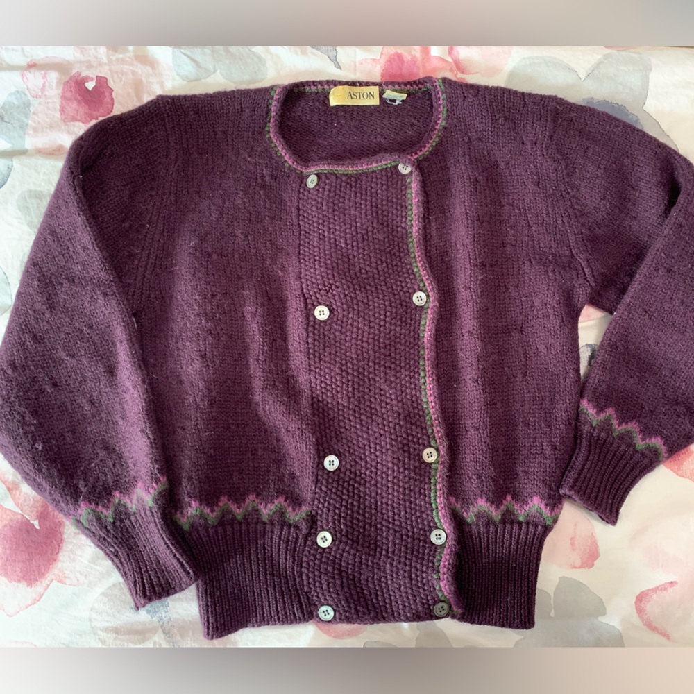 Aston Purple Women's Cardigan Large pink green Cabincore vintage Scandinavian